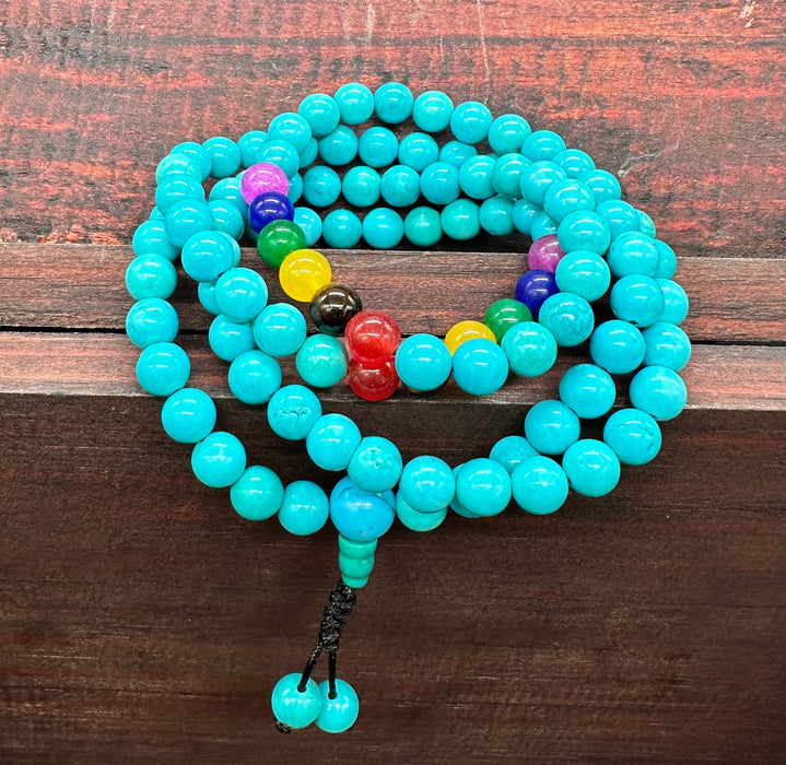 Mala 108 grani con turchese e 7 chakra