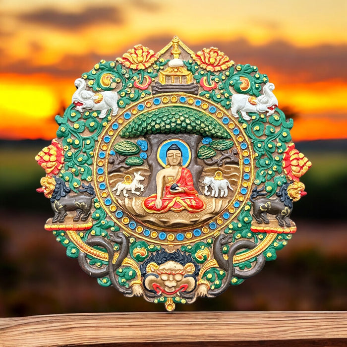 Statua Buddha Dhyani Mandala Buddista Dipinta a Mano