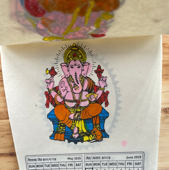 Calendario con Ganesh carta di risò nepalese