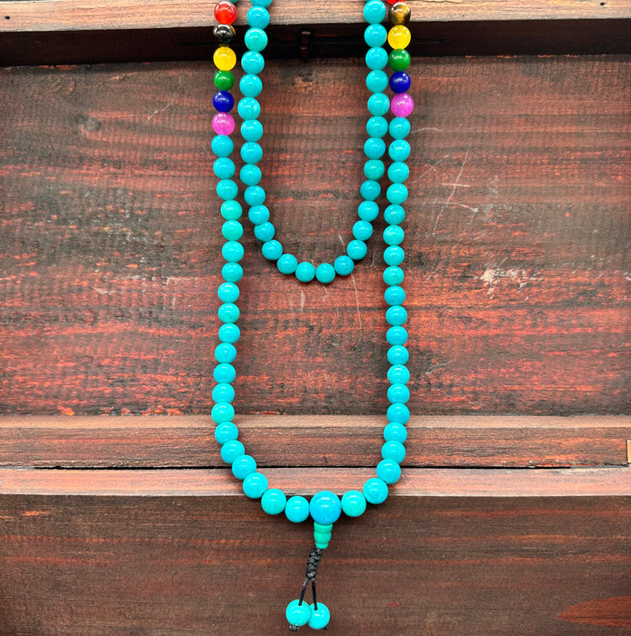 Mala 108 grani con turchese e 7 chakra